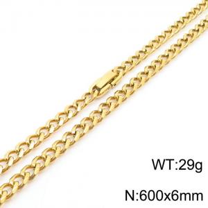 600X6mm Angular Gold-Plated Stainless Steel Clip Clasp Cuban Links Necklace - KN237042-TSC