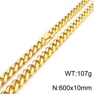 600X10mm Angular Gold-Plated Stainless Steel Clip Clasp Cuban Links Necklace - KN237044-TSC