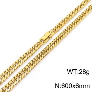 600X6mm Angular Gold-Plated Stainless Steel Clip Clasp Compact Cuban Links Necklace - KN237050-TSC