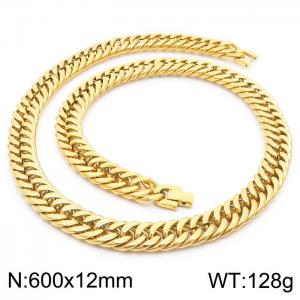 600X12mm Angular Gold-Plated Stainless Steel Clip Clasp Compact Cuban Links Necklace - KN237052-TSC