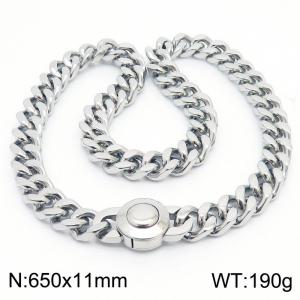 Vintage Punk 650mm Silver Necklace Round Clasp Stainless Steel Thick Chain Necklaces - KN237156-Z