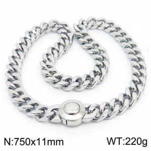 Vintage Punk 750mm Silver Necklace Round Clasp Stainless Steel Thick Chain Necklaces - KN237158-Z