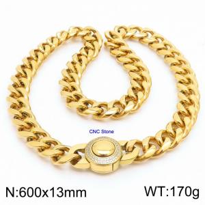 13 * 600mm hip-hop style stainless steel Cuban chain CNC circular snap closure 18K gold-plated necklace - KN237211-Z