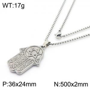 Trendy stainless steel silver Fatima Hand necklace - KN237354-TLS