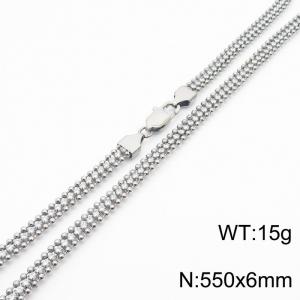 Stainless steel round bead chain with white zircon splicing three-layer necklace - KN237371-KFC