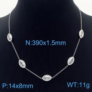 Lightweight Silver Stainless Steel Necklace With Clear Gemstones Charm Necklace For Women Adjustable Size - KN237378-KLX