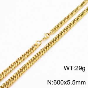 Mens Miami Cuban Link Chain 18K Gold 5.5mm Stainless Steel Curb Necklace - KN237383-TK