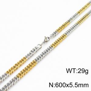 Mens Miami Cuban Link Chain 18K Gold&Silver 5.5mm Stainless Steel Curb Necklace - KN237384-TK