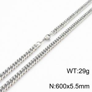 Mens Miami Cuban Link Chain 18K Silver 5.5mm Stainless Steel Curb Necklace - KN237385-TK