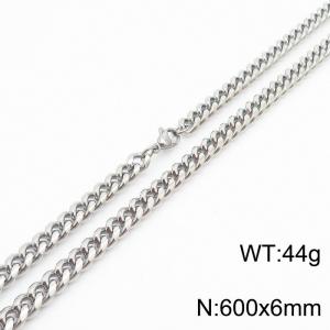 Mens Miami Cuban Link Chain 18K Silver 6mm Stainless Steel Curb Necklace - KN237387-TK