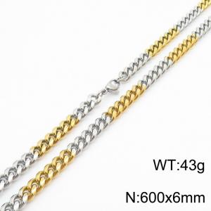 Mens Miami Cuban Link Chain 18K Gold&Silver 6mm Stainless Steel Curb Necklace - KN237388-TK