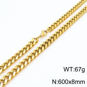 Mens Miami Cuban Link Chain 18K Gold 8mm Stainless Steel Curb Necklace - KN237389-TK