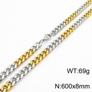 Mens Miami Cuban Link Chain 18K Gold&Silver 8mm Stainless Steel Curb Necklace - KN237390-TK