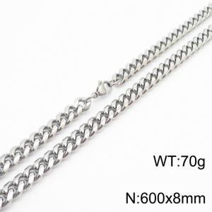 Mens Miami Cuban Link Chain 18K Silver 8mm Stainless Steel Curb Necklace - KN237391-TK