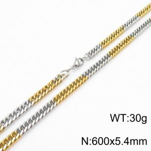 Mens Miami Cuban Link Chain 18K Gold&Silver 5.4mm Stainless Steel Curb Necklace - KN237393-TK