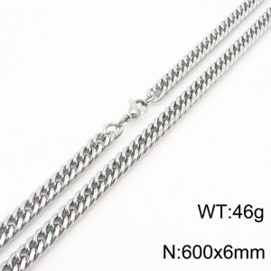 Mens Miami Cuban Link Chain 18K Silver 6mm Stainless Steel Curb Necklace - KN237394-TK