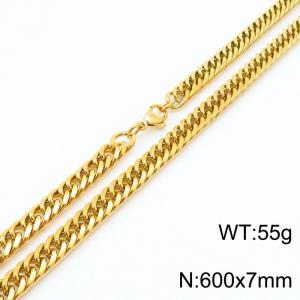 Mens Miami Cuban Link Chain 18K Gold 7mm Stainless Steel Curb Necklace - KN237395-TK