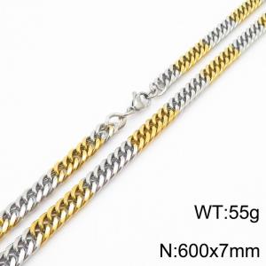 Mens Miami Cuban Link Chain 18K Gold&Silver 7mm Stainless Steel Curb Necklace - KN237396-TK