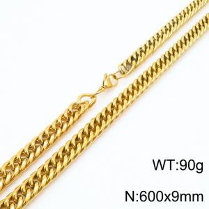 Mens Miami Cuban Link Chain 18K Gold 9mm Stainless Steel Curb Necklace - KN237398-TK