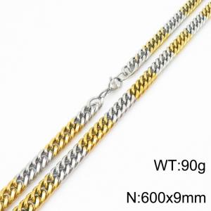 Mens Miami Cuban Link Chain 18K Gold&Silver 9mm Stainless Steel Curb Necklace - KN237399-TK