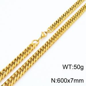 Mens Miami Cuban Link Chain 18K Gold 7mm Stainless Steel Curb Necklace - KN237401-TK