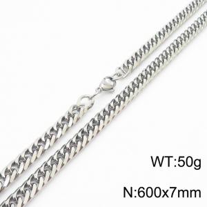 Mens Miami Cuban Link Chain 18K Silver 7mm Stainless Steel Curb Necklace - KN237403-TK