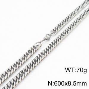 Mens Miami Cuban Link Chain 18K Silver 8.5mm Stainless Steel Curb Necklace - KN237405-TK