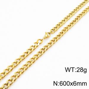 Mens Miami Cuban Link Chain 18K Goldr 6mm Stainless Steel Curb Necklace - KN237406-TK