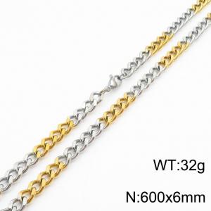 Mens Miami Cuban Link Chain 18K Gold&Silver 6mm Stainless Steel Curb Necklace - KN237407-TK