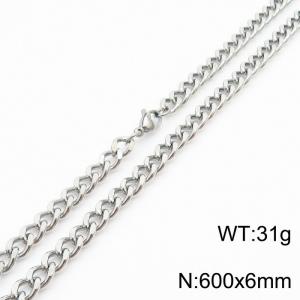 Mens Miami Cuban Link Chain 18K Silver 6mm Stainless Steel Curb Necklace - KN237408-TK