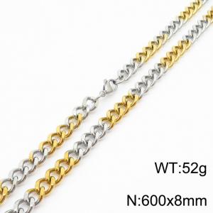 Mens Miami Cuban Link Chain 18K Gold&Silver 8mm Stainless Steel Curb Necklace - KN237410-TK