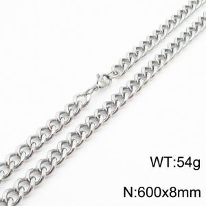 Mens Miami Cuban Link Chain 18K Silver 8mm Stainless Steel Curb Necklace - KN237411-TK