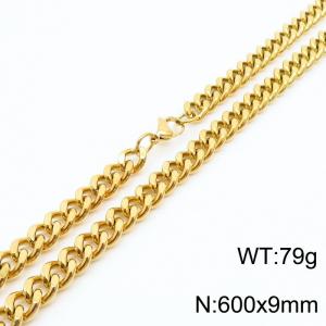 Mens Miami Cuban Link Chain 18K Gold 9mm Stainless Steel Curb Necklace - KN237412-TK