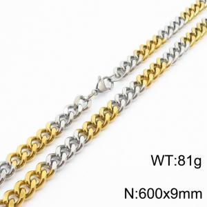 Mens Miami Cuban Link Chain 18K Gold&Silver 9mm Stainless Steel Curb Necklace - KN237413-TK