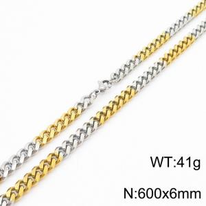 Mens Miami Cuban Link Chain 18K Gold&Silver 6mm Stainless Steel Curb Necklace - KN237415-TK