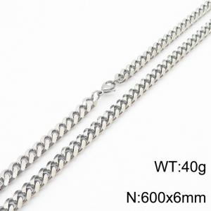 Mens Miami Cuban Link Chain 18K Silver 6mm Stainless Steel Curb Necklace - KN237416-TK