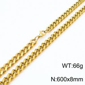 Mens Miami Cuban Link Chain 18K Gold 8mm Stainless Steel Curb Necklace - KN237417-TK