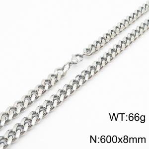 Mens Miami Cuban Link Chain 18K Silver 8mm Stainless Steel Curb Necklace - KN237418-TK