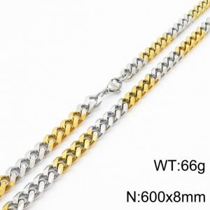 Mens Miami Cuban Link Chain 18K Gold&Silver 8mm Stainless Steel Curb Necklace - KN237419-TK