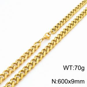 Mens Miami Cuban Link Chain 18K Gold 9mm Stainless Steel Curb Necklace - KN237420-TK