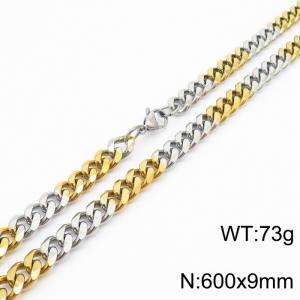 Mens Miami Cuban Link Chain 18K Gold&Silver 9mm Stainless Steel Curb Necklace - KN237421-TK