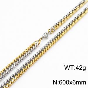 Mens Miami Cuban Link Chain 18K Gold&Silver 6mm Stainless Steel Curb Necklace - KN237424-TK