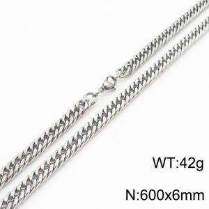 Mens Miami Cuban Link Chain 18K Silver 6mm Stainless Steel Curb Necklace - KN237425-TK