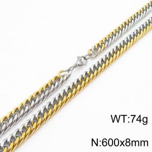 Mens Miami Cuban Link Chain 18K Gold&Silver 8mm Stainless Steel Curb Necklace - KN237427-TK