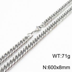 Mens Miami Cuban Link Chain 18K Silver 8mm Stainless Steel Curb Necklace - KN237428-TK