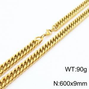 Mens Miami Cuban Link Chain 18K Gold 9mm Stainless Steel Curb Necklace - KN237429-TK