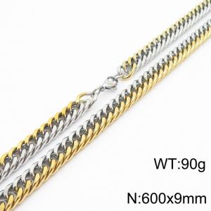 Mens Miami Cuban Link Chain 18K Gold&Silver 9mm Stainless Steel Curb Necklace - KN237430-TK