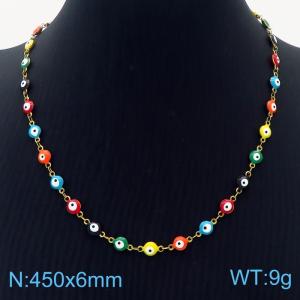 Simple and Colorful Stainless Steel evil eyes Women's Necklace - KN237562-MW