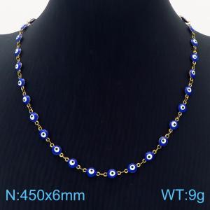 Simple and blue Stainless Steel evil eyes Women's Necklace - KN237564-MW