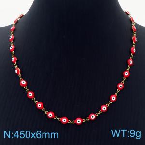 Simple and red Stainless Steel evil eyes Women's Necklace - KN237565-MW